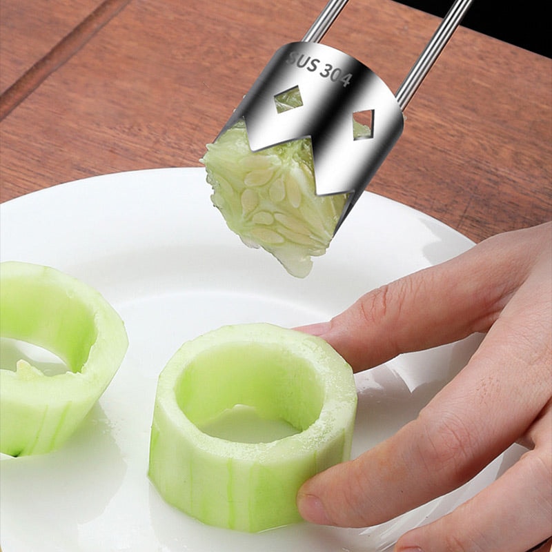 Stainless Steel Fruit and Vegetable Corer Set with Serrated Crown Blade