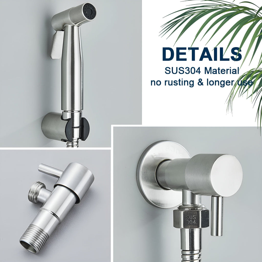 Stainless Steel Handheld Bidet Sprayer with Wall Holder and Shut Off Valve
