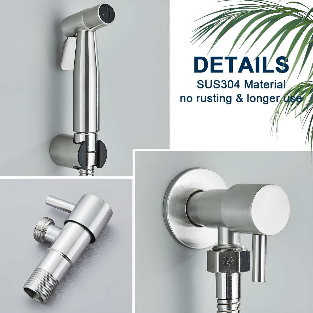 Stainless Steel Handheld Bidet Sprayer with Wall Holder and Shut Off Valve