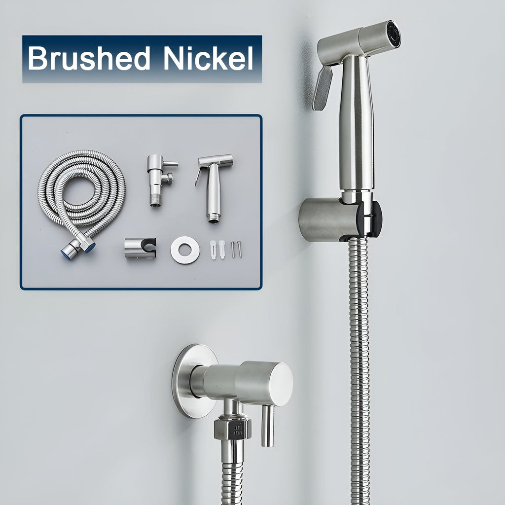 Stainless Steel Handheld Bidet Sprayer with Wall Holder and Shut Off Valve