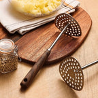 Stainless Steel Potato Masher with Wooden Handle for Smooth Lump Free Mash