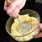 Stainless Steel Potato Masher with Wooden Handle for Smooth Lump Free Mash