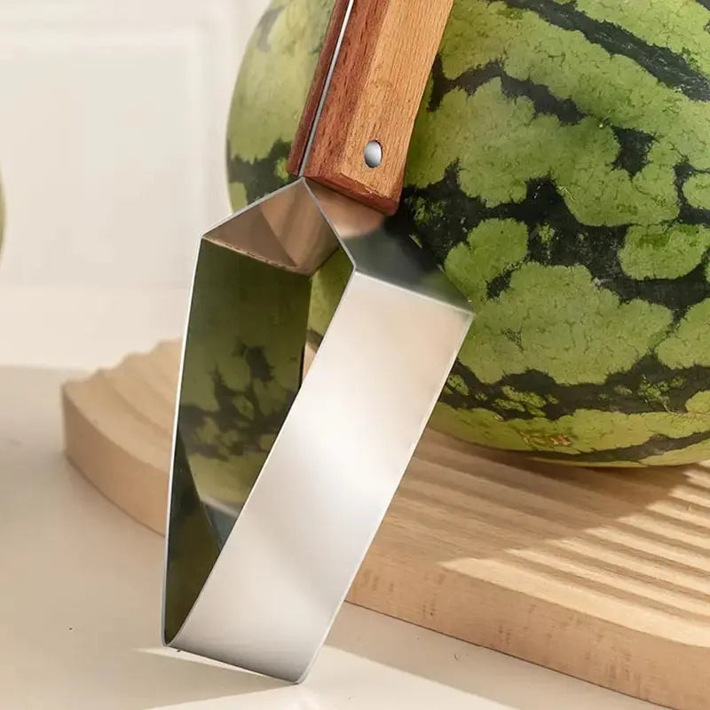 Stainless Steel Watermelon Slicer with Wooden Handle for Melon and Fruit
