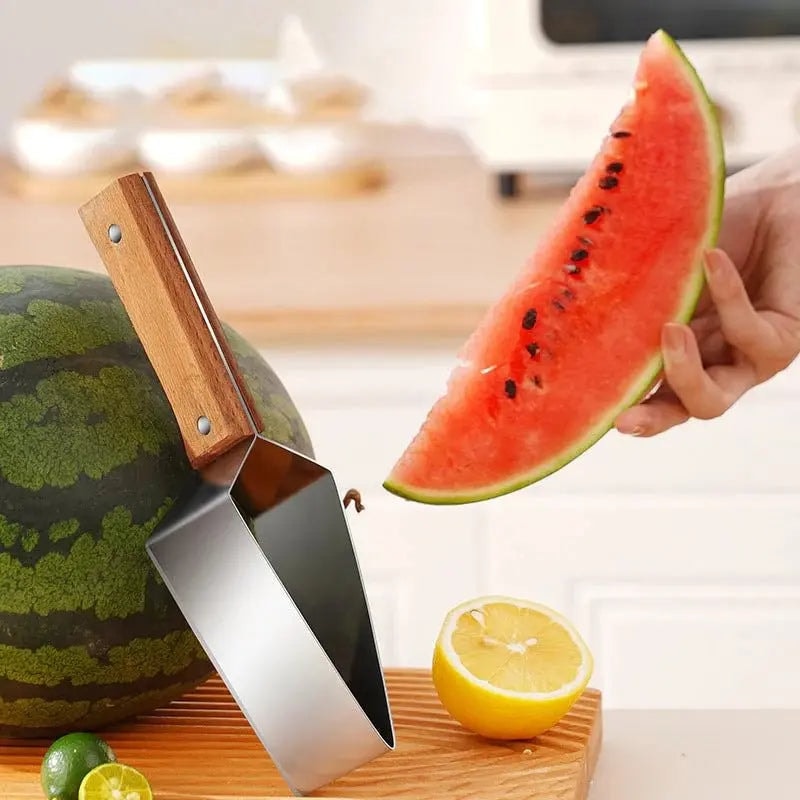 Stainless Steel Watermelon Slicer with Wooden Handle for Melon and Fruit