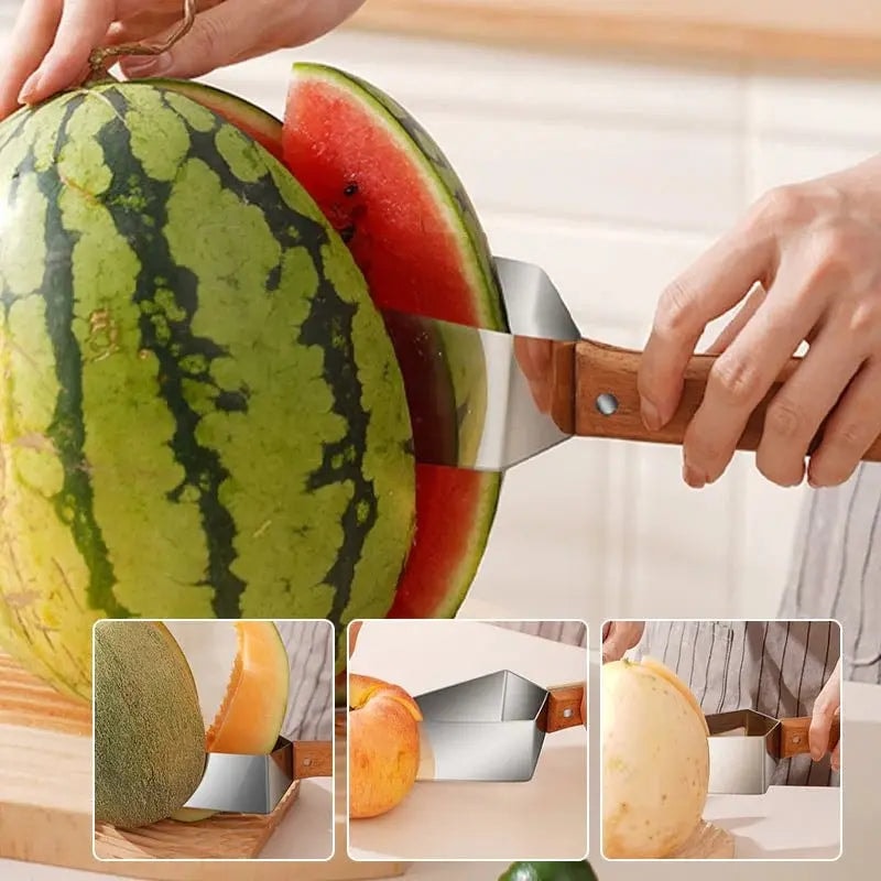 Stainless Steel Watermelon Slicer with Wooden Handle for Melon and Fruit