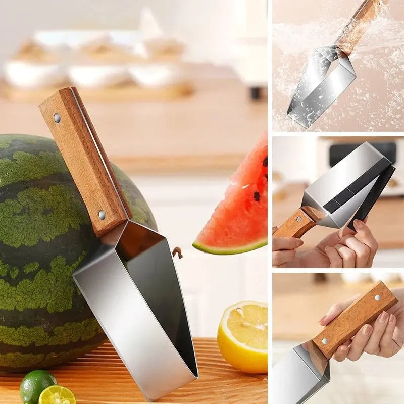 Stainless Steel Watermelon Slicer with Wooden Handle for Melon and Fruit