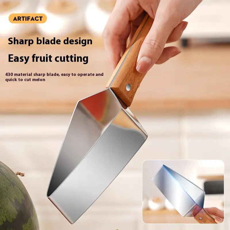 Stainless Steel Watermelon Slicer with Wooden Handle for Melon and Fruit