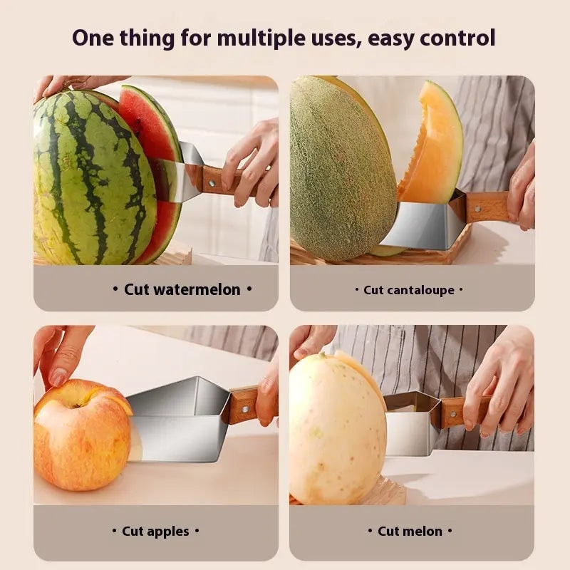Stainless Steel Watermelon Slicer with Wooden Handle for Melon and Fruit