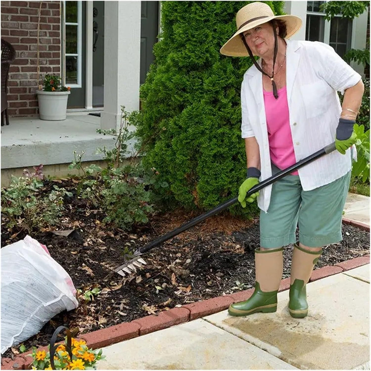Steel Weeding Rake Hoe with Sharp Tines and Solid Wood Handle for Garden Beds