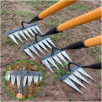Steel Weeding Rake Hoe with Sharp Tines and Solid Wood Handle for Garden Beds