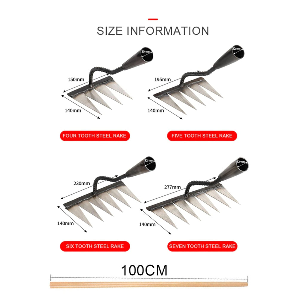 Steel Weeding Rake Hoe with Sharp Tines and Solid Wood Handle for Garden Beds