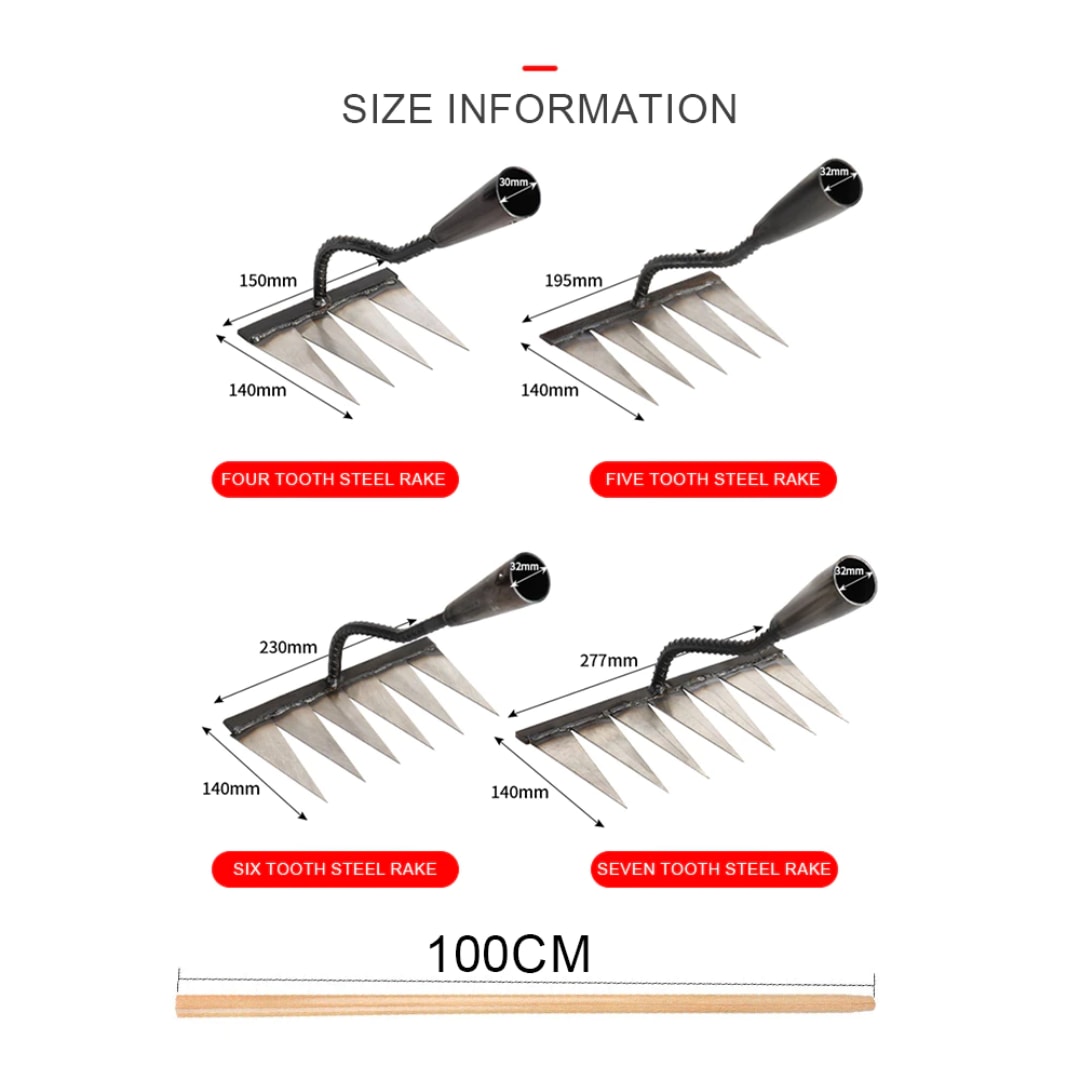 Steel Weeding Rake Hoe with Sharp Tines and Solid Wood Handle for Garden Beds
