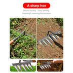 Steel Weeding Rake Hoe with Sharp Tines and Solid Wood Handle for Garden Beds