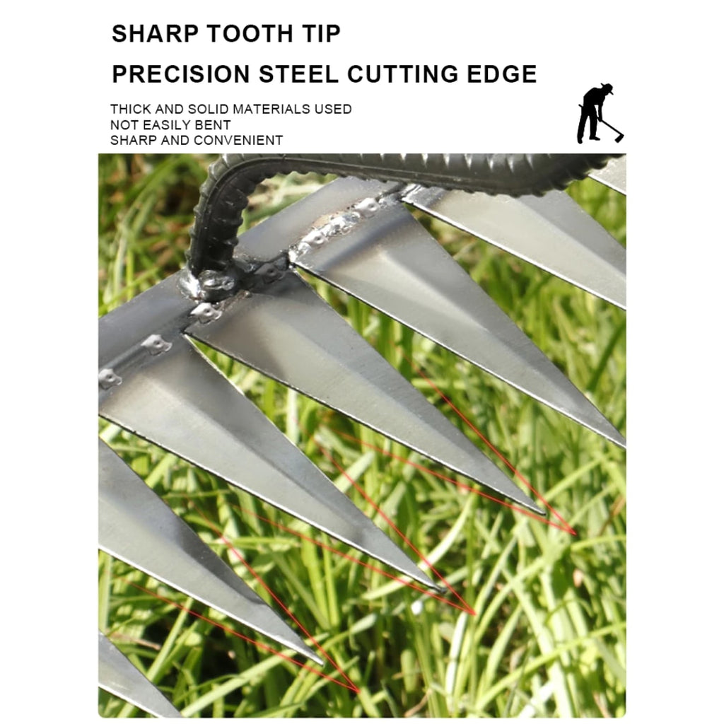 Steel Weeding Rake Hoe with Sharp Tines and Solid Wood Handle for Garden Beds