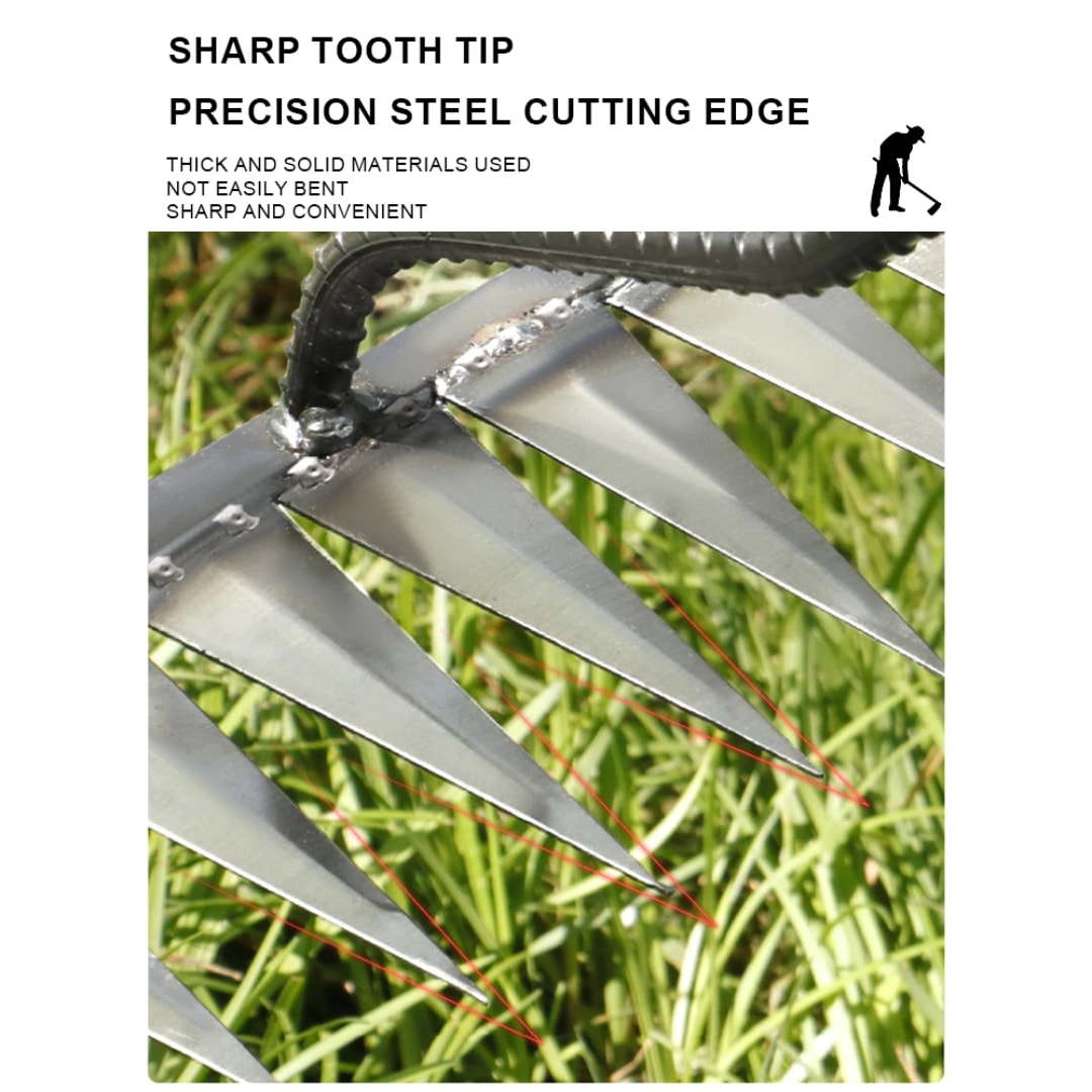 Steel Weeding Rake Hoe with Sharp Tines and Solid Wood Handle for Garden Beds