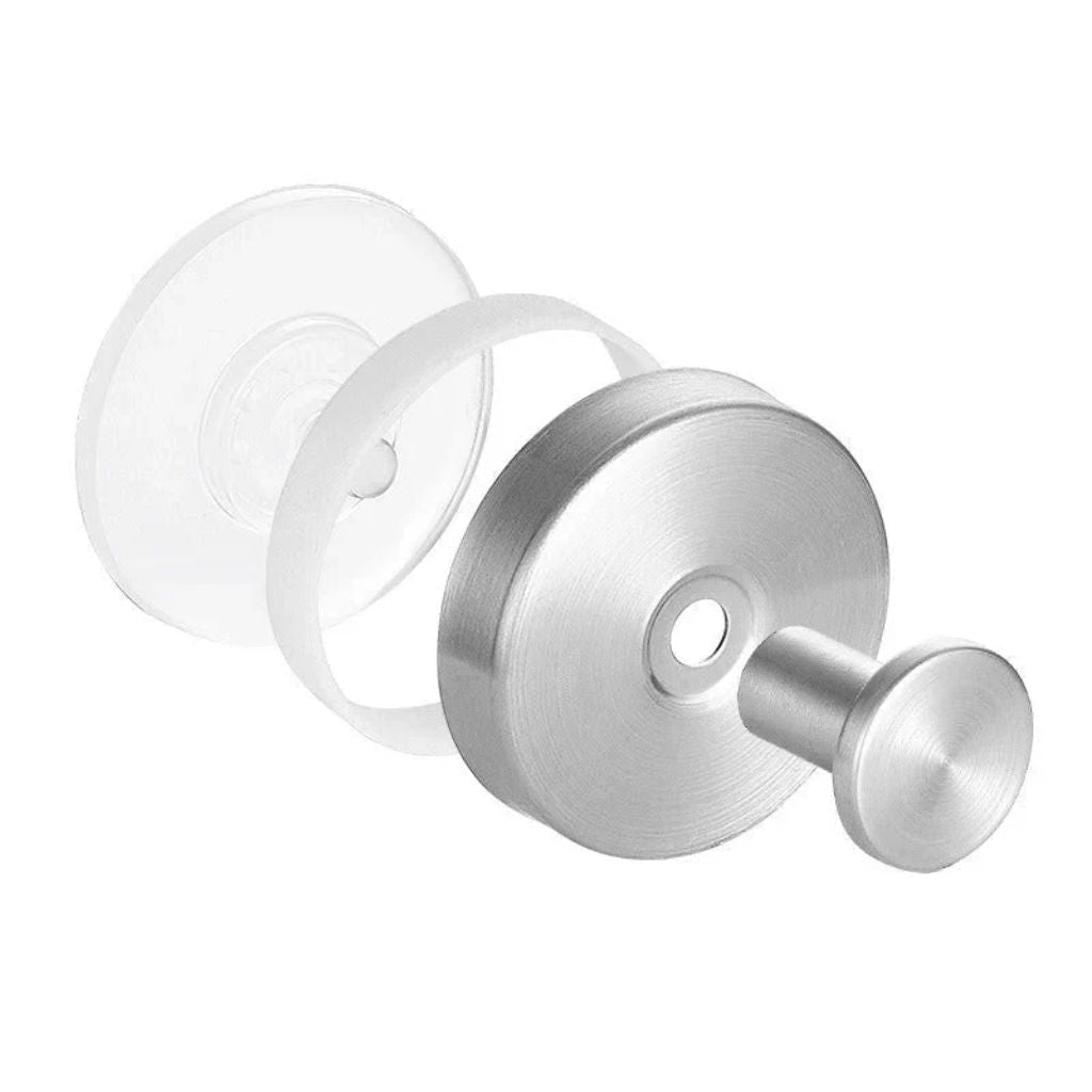Suction Cup Wall Hooks Set with Brushed Metal Look for Bathroom Towels