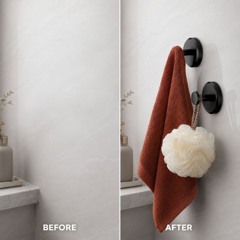 Suction Cup Wall Hooks Set with Brushed Metal Look for Bathroom Towels