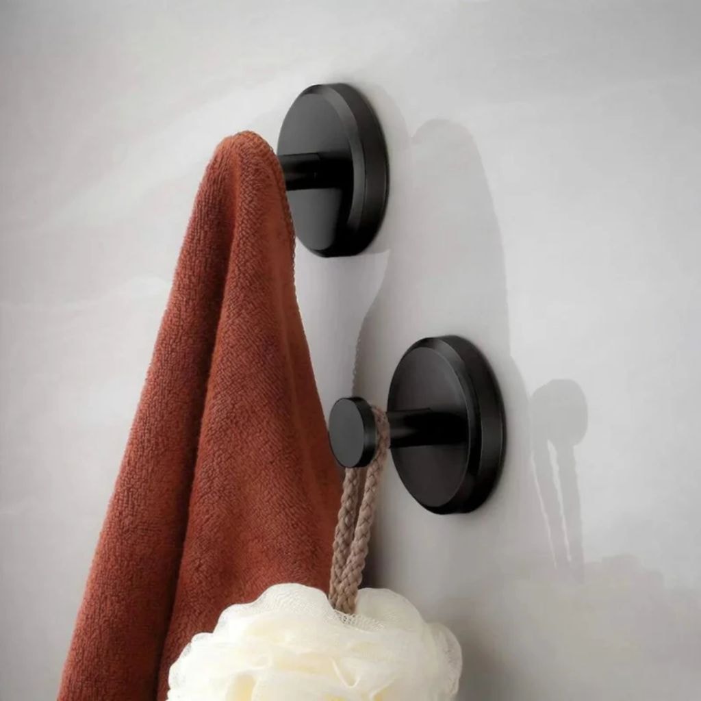 Suction Cup Wall Hooks Set with Brushed Metal Look for Bathroom Towels