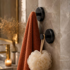 Suction Cup Wall Hooks Set with Brushed Metal Look for Bathroom Towels