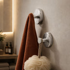 Suction Cup Wall Hooks Set with Brushed Metal Look for Bathroom Towels