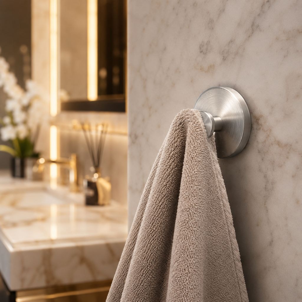 Suction Cup Wall Hooks Set with Brushed Metal Look for Bathroom Towels