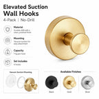 Suction Cup Wall Hooks Set with Brushed Metal Look for Bathroom Towels