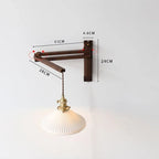 Swing Arm Wooden Wall Light with Pleated Ceramic Shade and Brass Holder