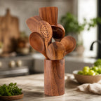 Teak Wooden Kitchen Utensil Set with Spatulas and Spoons for Non Stick Pans