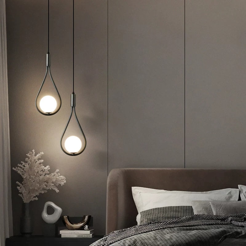 Teardrop Pendant Light with Opal Glass Globe for Bedside and Dining Table