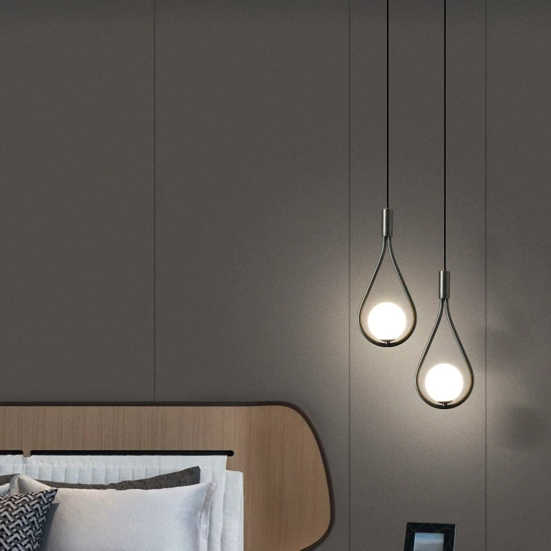Teardrop Pendant Light with Opal Glass Globe for Bedside and Dining Table