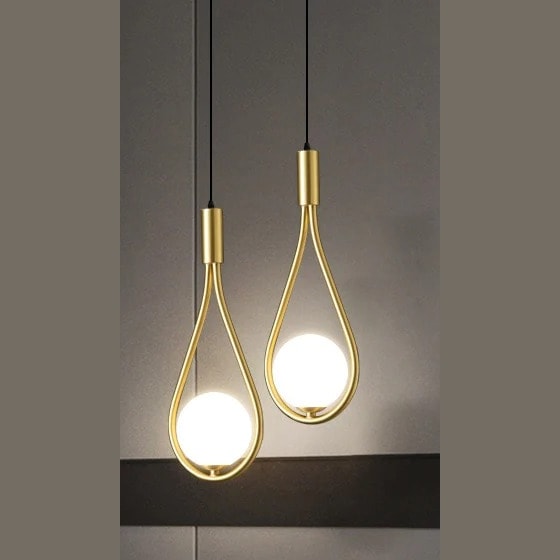 Teardrop Pendant Light with Opal Glass Globe for Bedside and Dining Table