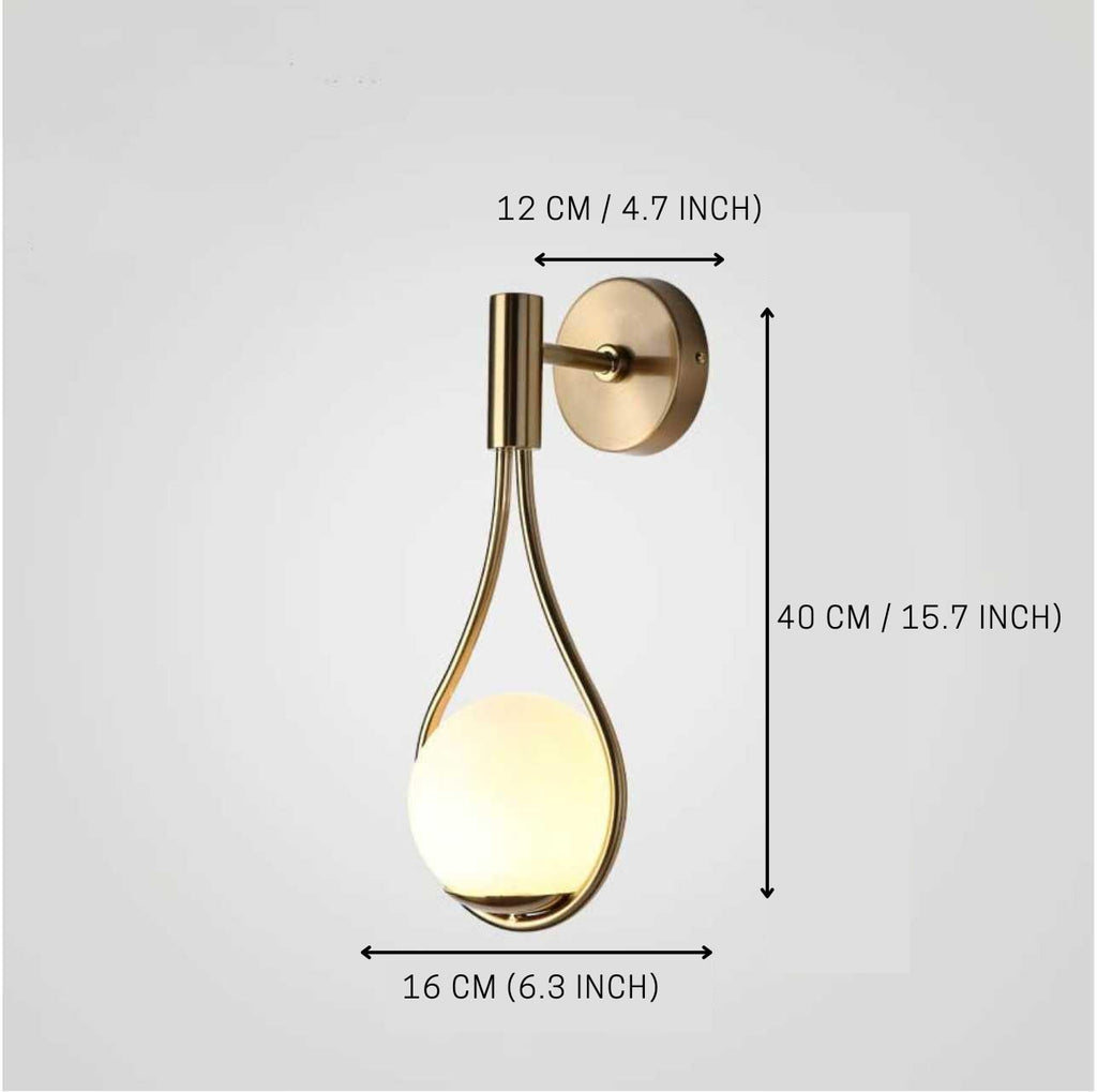 Teardrop Wall Light with Opal Glass Globe | Modern Nordic Metal Wall Sconce
