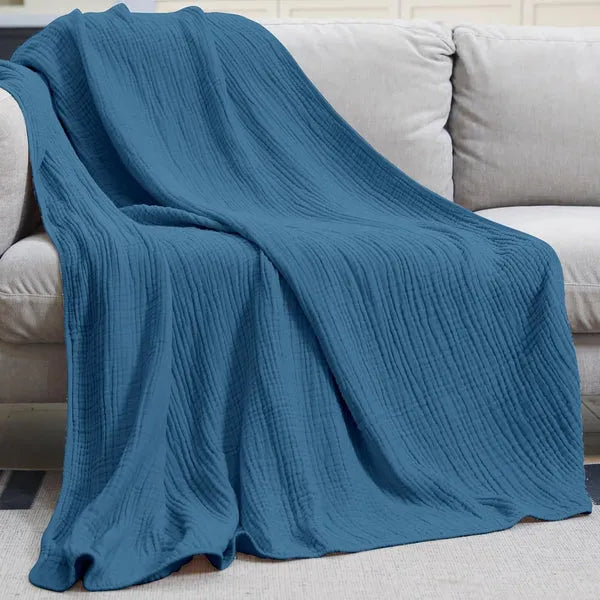 Muslin Cotton Throw Blanket Lightweight Breathable Crinkle Gauze Blanket Soft Natural Cotton Sofa Throw and Bedspread for Living Room | Bedroom