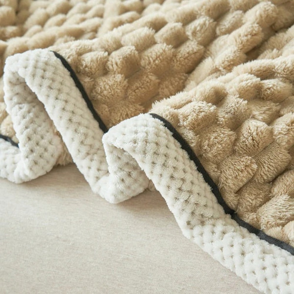 Thick Sherpa Fleece Throw Blanket with Bubble Texture for Sofa
