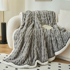 Thick Sherpa Fleece Throw Blanket with Bubble Texture for Sofa