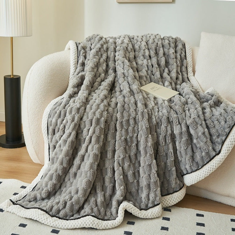 Thick Sherpa Fleece Throw Blanket with Bubble Texture for Sofa