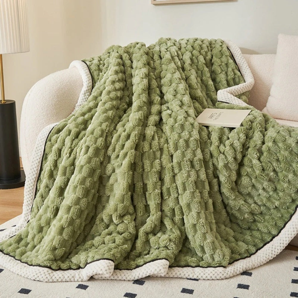 Thick Sherpa Fleece Throw Blanket with Bubble Texture for Sofa