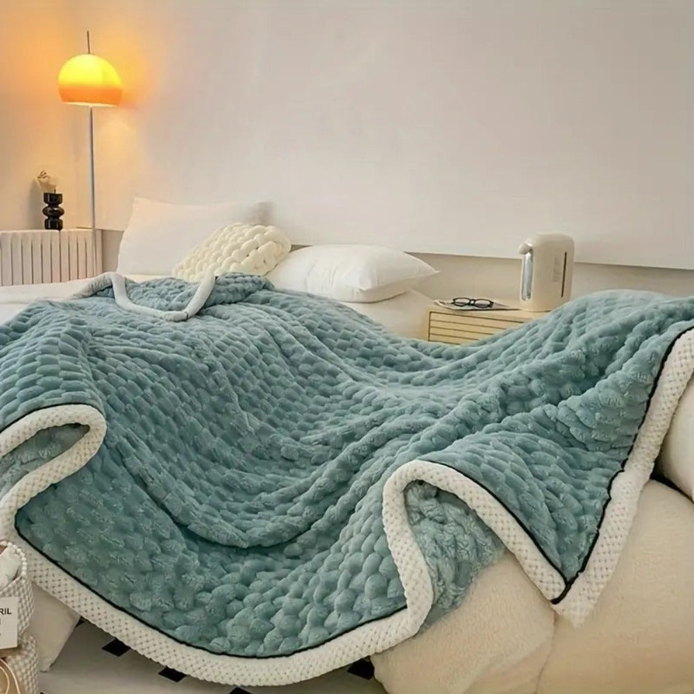 Thick Sherpa Fleece Throw Blanket with Bubble Texture for Sofa