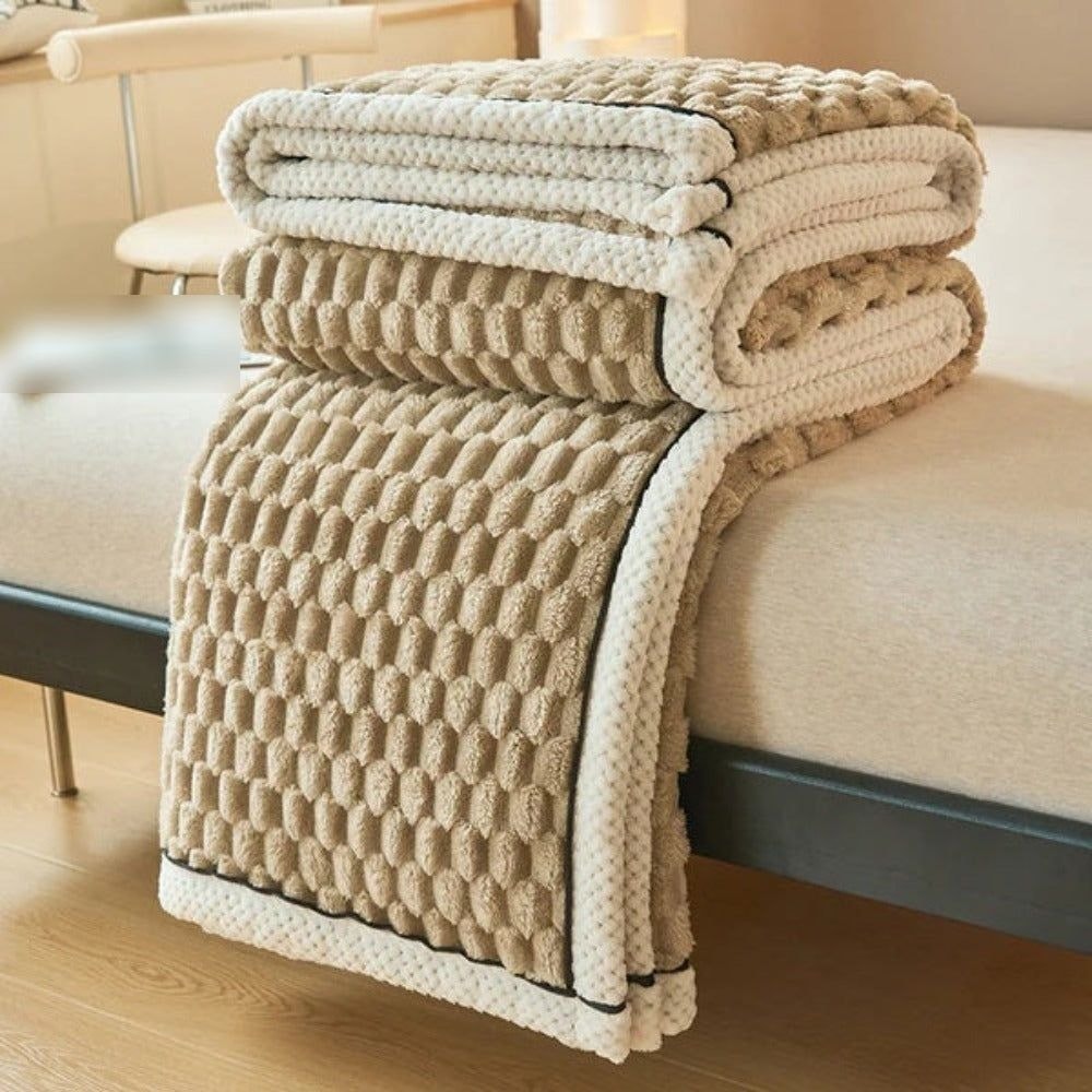 Thick Sherpa Fleece Throw Blanket with Bubble Texture for Sofa