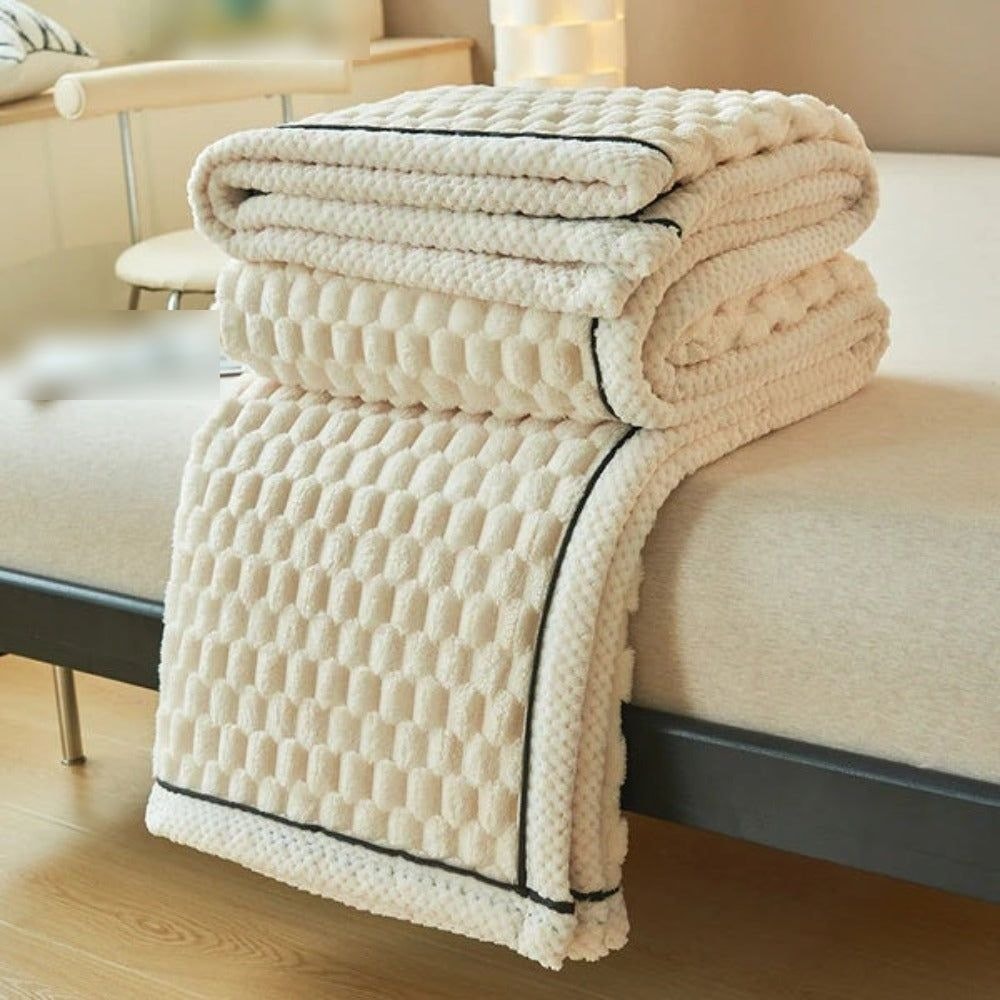 Thick Sherpa Fleece Throw Blanket with Bubble Texture for Sofa