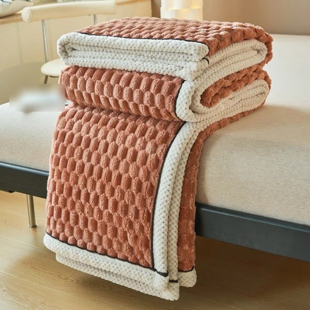 Thick Sherpa Fleece Throw Blanket with Bubble Texture for Sofa