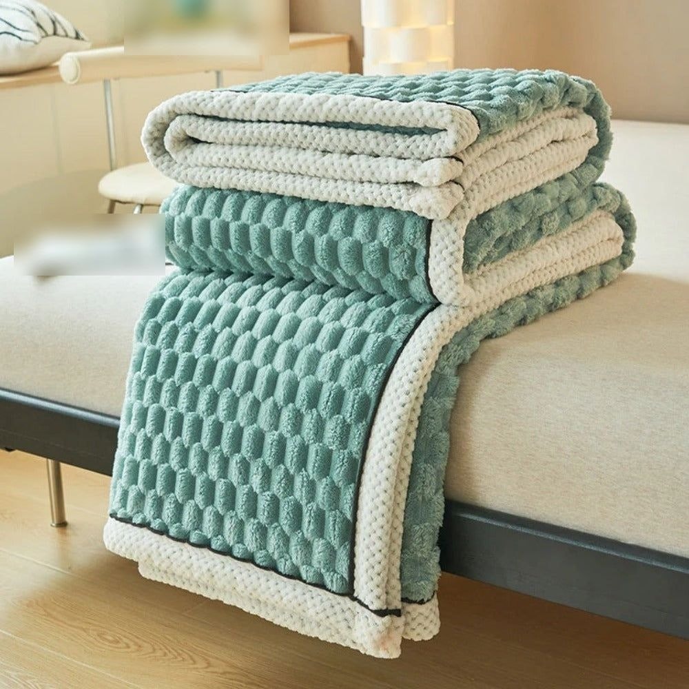 Thick Sherpa Fleece Throw Blanket with Bubble Texture for Sofa