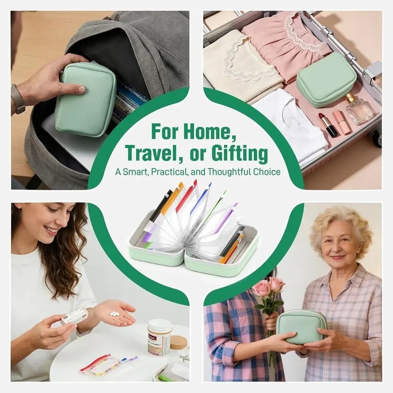 Travel Pill Organiser Case with Zip and Labelled Pouches for Weekly Medication