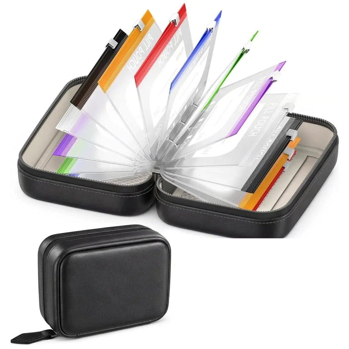 Travel Pill Organiser Case with Zip and Labelled Pouches for Weekly Medication