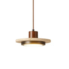 Travertine Disc LED Pendant Light with Walnut Wood Cap for Bedside or Dining