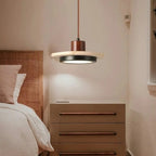 Travertine Disc LED Pendant Light with Walnut Wood Cap for Bedside or Dining