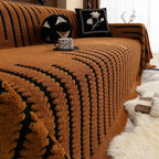 Tufted Plush Sofa Cover with Wave Stripe Pattern and Non Slip Backing