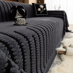 Tufted Plush Sofa Cover with Wave Stripe Pattern and Non Slip Backing
