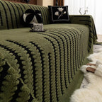 Tufted Plush Sofa Cover with Wave Stripe Pattern and Non Slip Backing