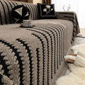 Tufted Plush Sofa Cover with Wave Stripe Pattern and Non Slip Backing